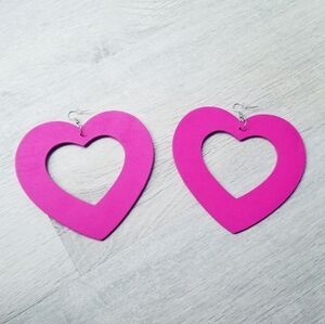 "BUNDLES ONLY" Huge Heart Wooden Painted Dangle Earrings